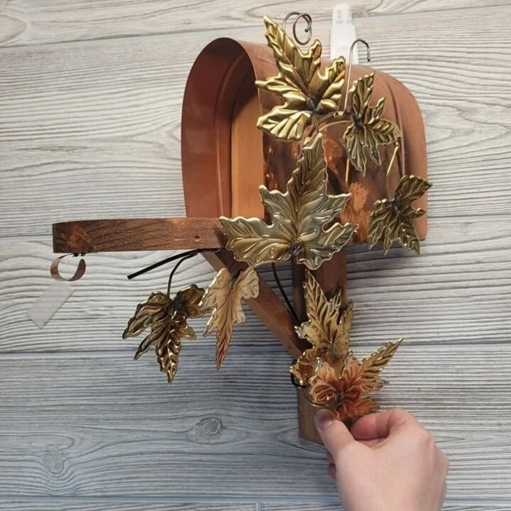 Mailbox Wall Sconce Shelf Copper Gold Autumn Maple Leaves Rustic Decor
